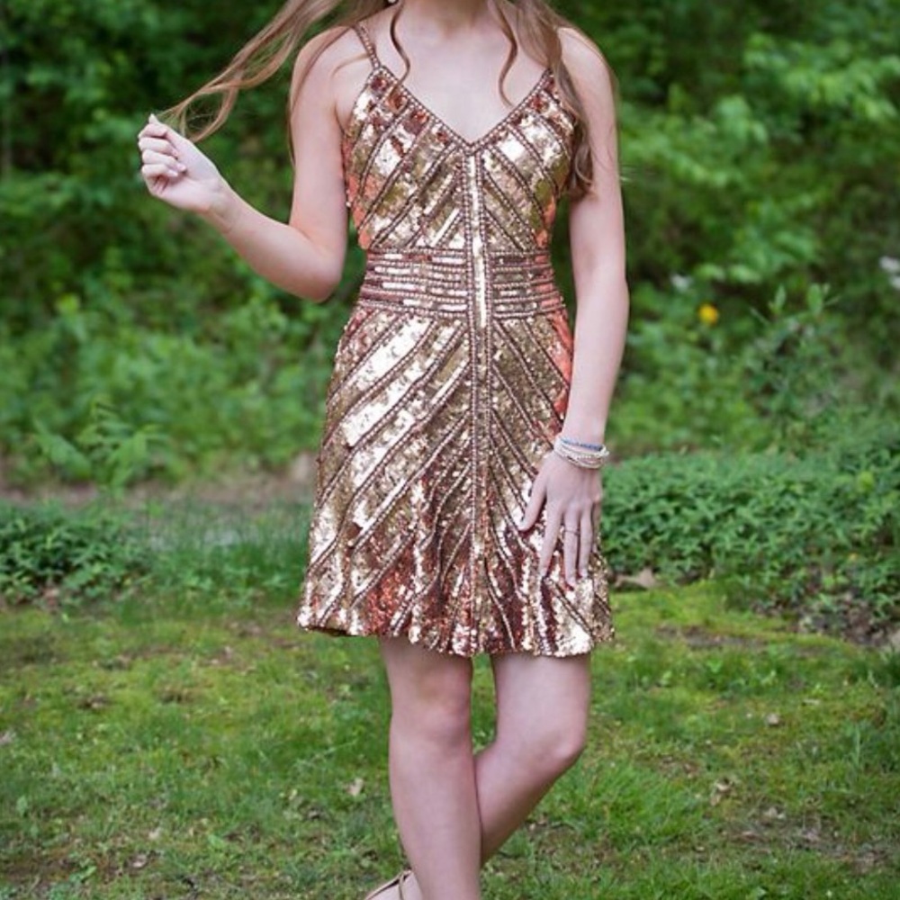 Gold Sherri Hill Homecoming Formal Dress, Size 0